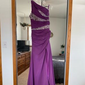 Purple Plated One Shoulder Beaded Dress (Size 2)